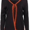 BCBG Max Azria - Brown Tie Front Cardigan w/ Orange Trim Sz L