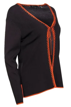 BCBG Max Azria - Brown Tie Front Cardigan w/ Orange Trim Sz L