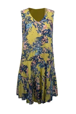 BCBG Max Azria - Chartreuse, Blue, & Pink Print Sleeveless Dress Sz XS