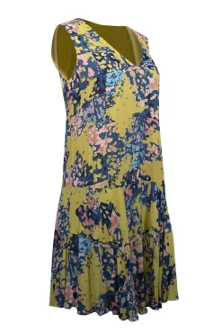 BCBG Max Azria - Chartreuse, Blue, & Pink Print Sleeveless Dress Sz XS