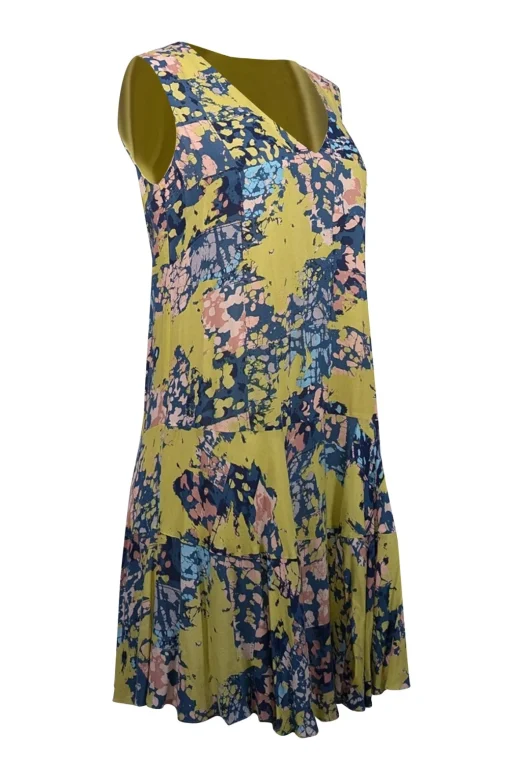 BCBG Max Azria - Chartreuse, Blue, & Pink Print Sleeveless Dress Sz XS