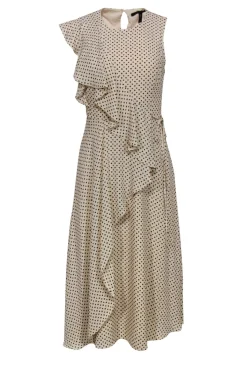 BCBG Max Azria - Cream & Navy Floral Polka Dot Ruffle Faux Wrap Dress Sz XXS