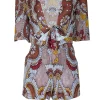 BCBG Max Azria - Dusty Red, Yellow, & Ivory Paisley Print Romper Sz XXS