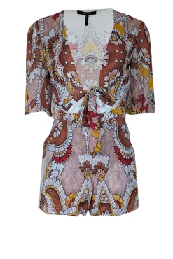BCBG Max Azria - Dusty Red, Yellow, & Ivory Paisley Print Romper Sz XXS