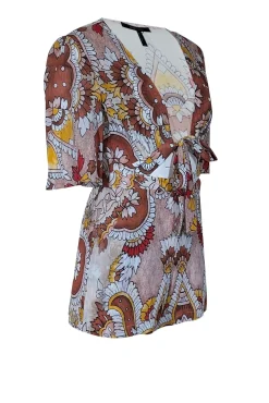 BCBG Max Azria - Dusty Red, Yellow, & Ivory Paisley Print Romper Sz XXS