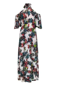 BCBG Max Azria - Green & Multicolor Print Halter Maxi Dress w/ Ruffles Sz 6