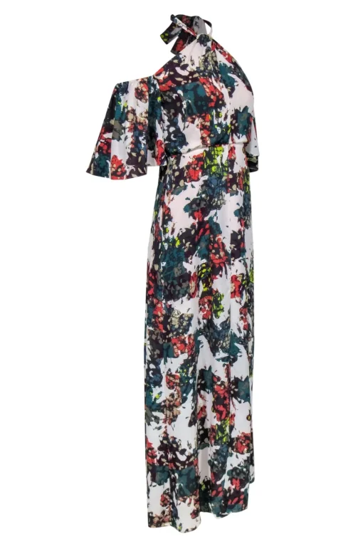 BCBG Max Azria - Green & Multicolor Print Halter Maxi Dress w/ Ruffles Sz 6
