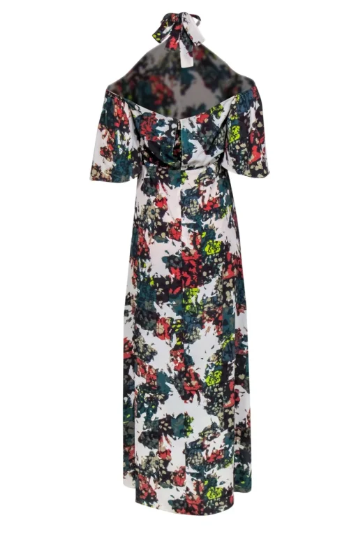 BCBG Max Azria - Green & Multicolor Print Halter Maxi Dress w/ Ruffles Sz 6