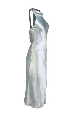 BCBG Max Azria - Light Blue Silk Halter Neck Dress Sz 8