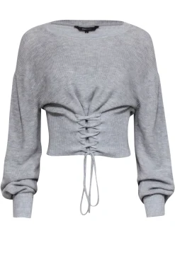 BCBG Max Azria - Light Heather Grey Lace-Up Sweater Sz S