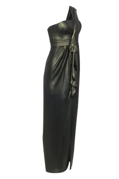 BCBG Max Azria - Metallic Gold One Shoulder Gown w/ Front Slit Sz 2