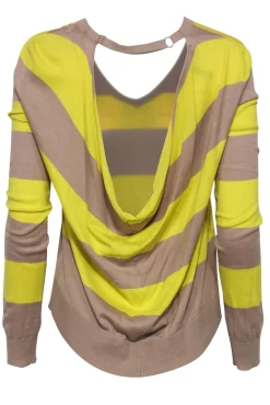 BCBG Max Azria - Neon Yellow & Tan Striped Sweater w/ Back Cutout Sz S
