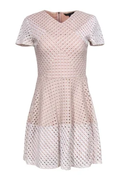 BCBG Max Azria - Nude & White Open Mesh Fit & Flare Dress Sz S