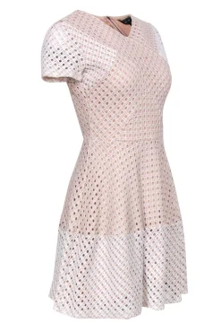 BCBG Max Azria - Nude & White Open Mesh Fit & Flare Dress Sz S