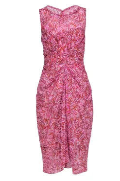 BCBG Max Azria - Pink & Orange Print Sleeveless Midi Dress Sz 8