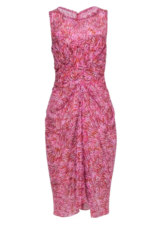 BCBG Max Azria - Pink & Orange Print Sleeveless Midi Dress Sz 8