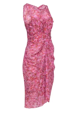 BCBG Max Azria - Pink & Orange Print Sleeveless Midi Dress Sz 8