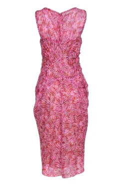 BCBG Max Azria - Pink & Orange Print Sleeveless Midi Dress Sz 8