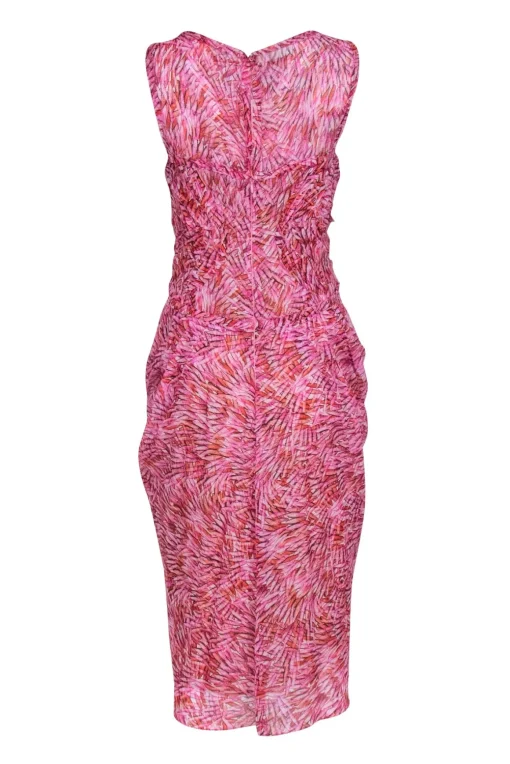 BCBG Max Azria - Pink & Orange Print Sleeveless Midi Dress Sz 8