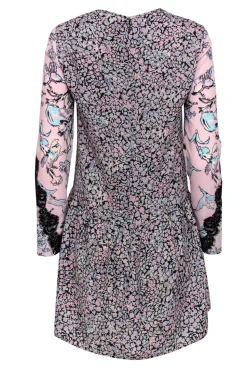 BCBG Max Azria - Pink, Blue & Black Floral Print Drop Waist 