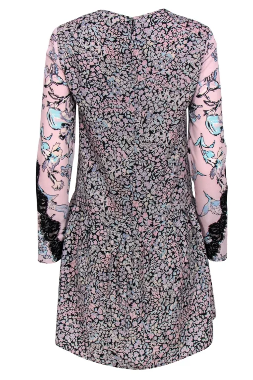 BCBG Max Azria - Pink, Blue & Black Floral Print Drop Waist "Bryanne" Dress Sz XS