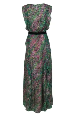 BCBG Max Azria - Purple & Green Spotted Ruffle Gown Sz XS