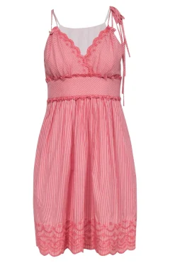 BCBG Max Azria - Red & White Stripe Sleeveless Smocked Back Dress Sz 4