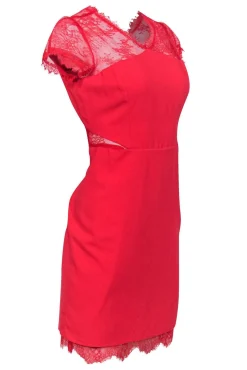 BCBG Max Azria - Red Lace Cutout Sheath Dress Sz 10