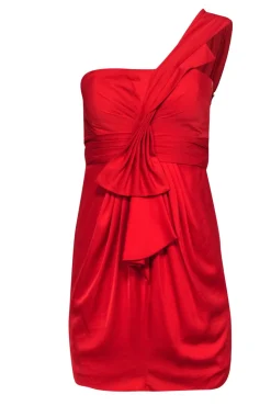 BCBG Max Azria - Ruby Red One-Shoulder Mini Dress w/ Bow Sz 2