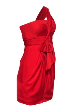 BCBG Max Azria - Ruby Red One-Shoulder Mini Dress w/ Bow Sz 2