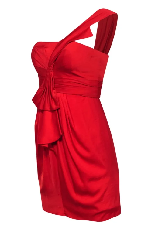 BCBG Max Azria - Ruby Red One-Shoulder Mini Dress w/ Bow Sz 2