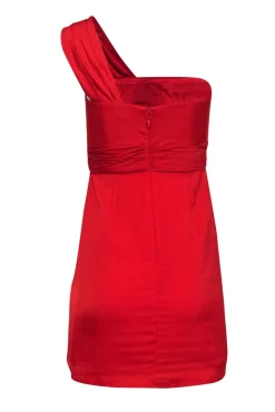 BCBG Max Azria - Ruby Red One-Shoulder Mini Dress w/ Bow Sz 2
