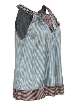 BCBG Max Azria - Striped Silk Gathered Neck Tank Sz S