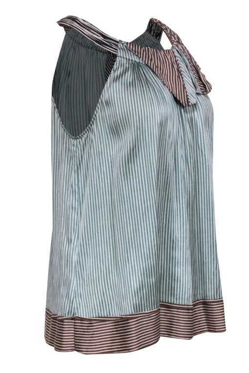 BCBG Max Azria - Striped Silk Gathered Neck Tank Sz S
