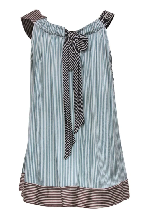 BCBG Max Azria - Striped Silk Gathered Neck Tank Sz S