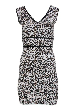BCBG Max Azria - White, Black & Brown Leopard Print Sleeveless Bodycon Dress Sz S