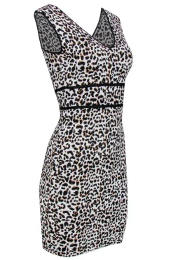 BCBG Max Azria - White, Black & Brown Leopard Print Sleeveless Bodycon Dress Sz S