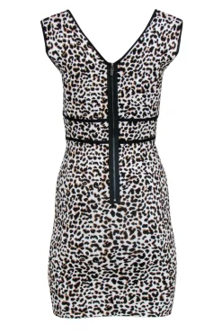 BCBG Max Azria - White, Black & Brown Leopard Print Sleeveless Bodycon Dress Sz S