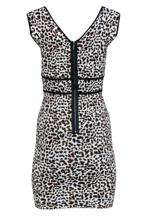 BCBG Max Azria - White, Black & Brown Leopard Print Sleeveless Bodycon Dress Sz S