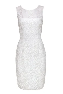 BCBG Max Azria - White Embroidered Zebra Print Mesh Sleeveless Dress Sz 10