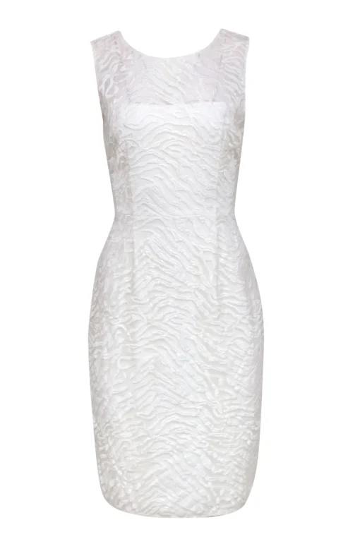 BCBG Max Azria - White Embroidered Zebra Print Mesh Sleeveless Dress Sz 10