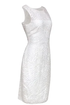 BCBG Max Azria - White Embroidered Zebra Print Mesh Sleeveless Dress Sz 10