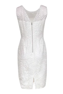 BCBG Max Azria - White Embroidered Zebra Print Mesh Sleeveless Dress Sz 10