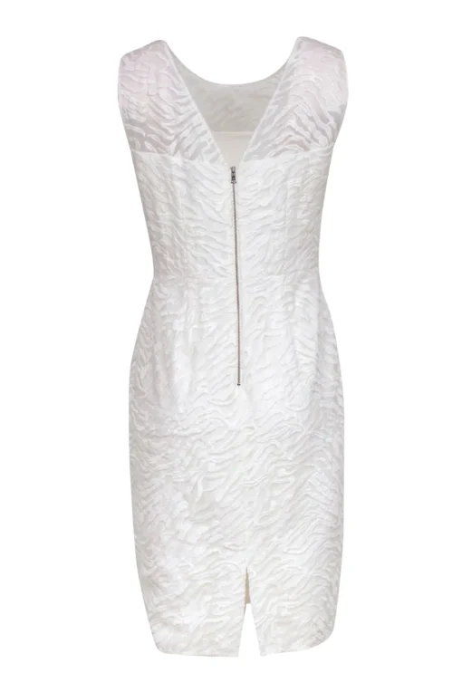 BCBG Max Azria - White Embroidered Zebra Print Mesh Sleeveless Dress Sz 10