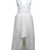 BCBG Max Azria - White Sleeveless w/ Metallic Fringe High Low Formal Dress Sz 8