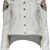 BCBG Max Azria - White Textured Floral Embroidered Button-Up Cropped Jacket Sz XXS