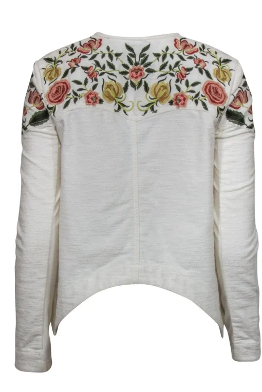 BCBG Max Azria - White Textured Floral Embroidered Button-Up Cropped Jacket Sz XXS