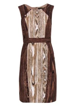 BCBG Max Azria - Wood Grain Print Sleeveless Midi Dress Sz 4