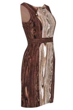 BCBG Max Azria - Wood Grain Print Sleeveless Midi Dress Sz 4