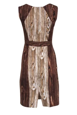 BCBG Max Azria - Wood Grain Print Sleeveless Midi Dress Sz 4